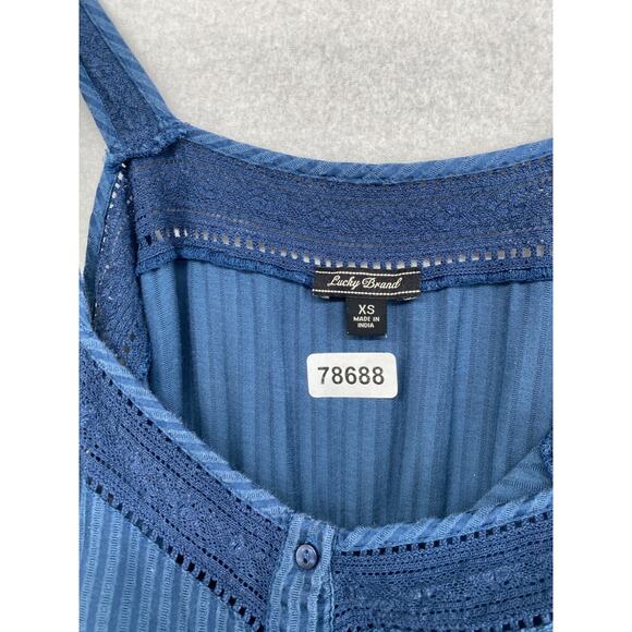 LUCKY BRAND Jumpsuit XS Indigo Striped Culotte V Neck Tie-Waist Cropped Blue - Picture 15 of 15